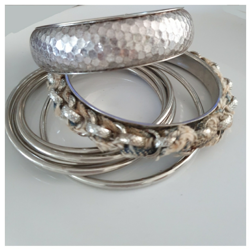 Silver Bangles Set | Boho Mixed Texture Set - Picture 7 of 7